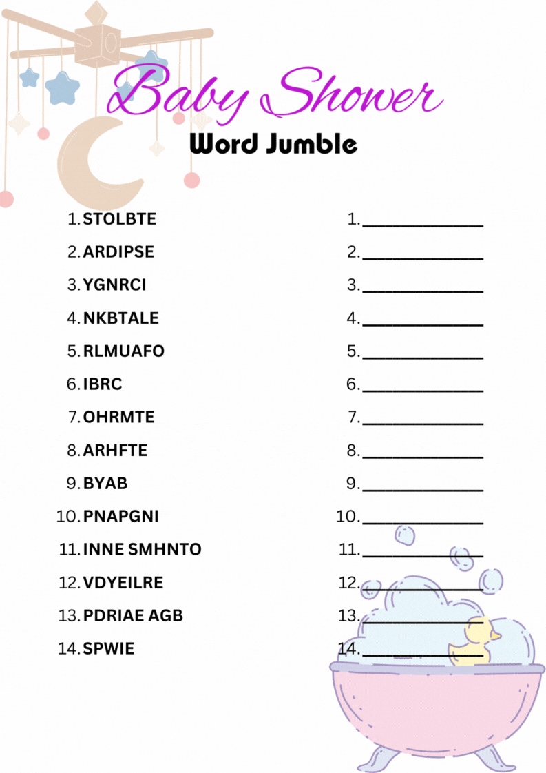 Baby Shower Word Jumble