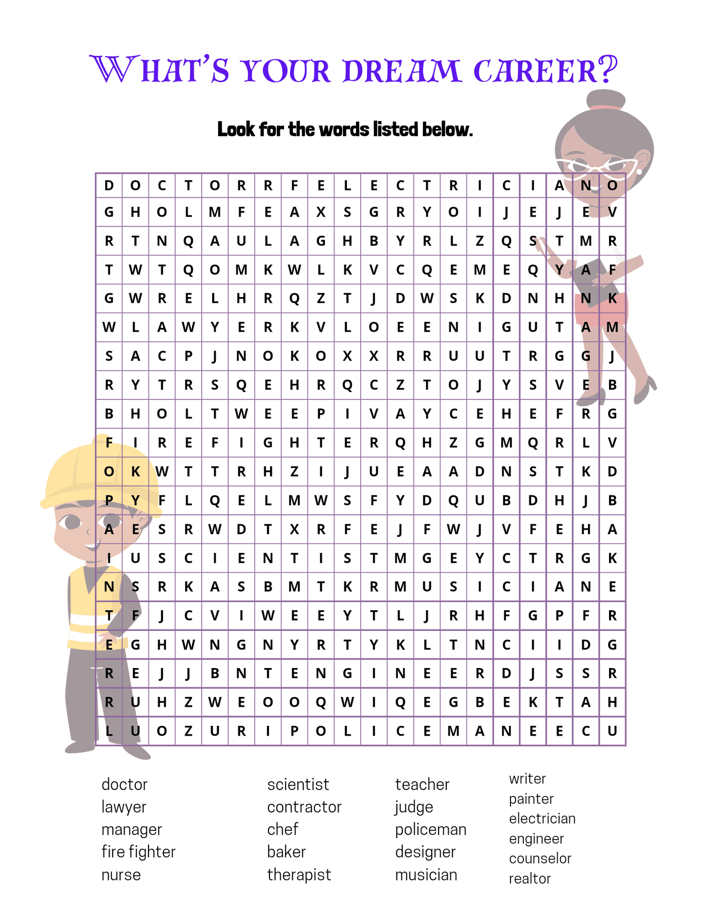 Dream Career Word Search puzzle with various job titles for all ages educational fun and career exploration