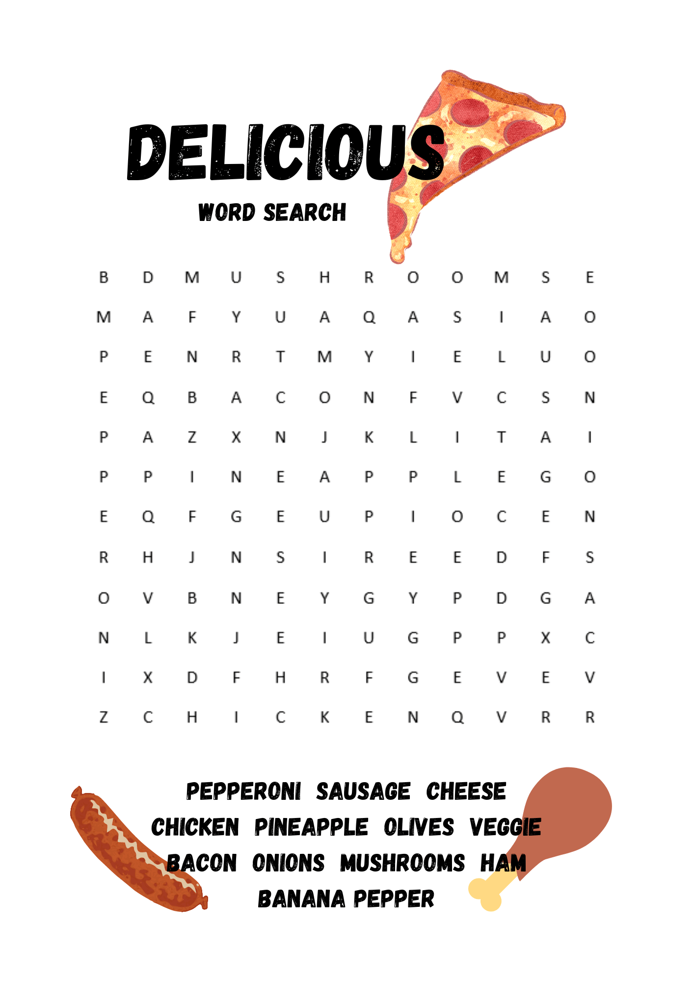 Delicious Pizza Word Search