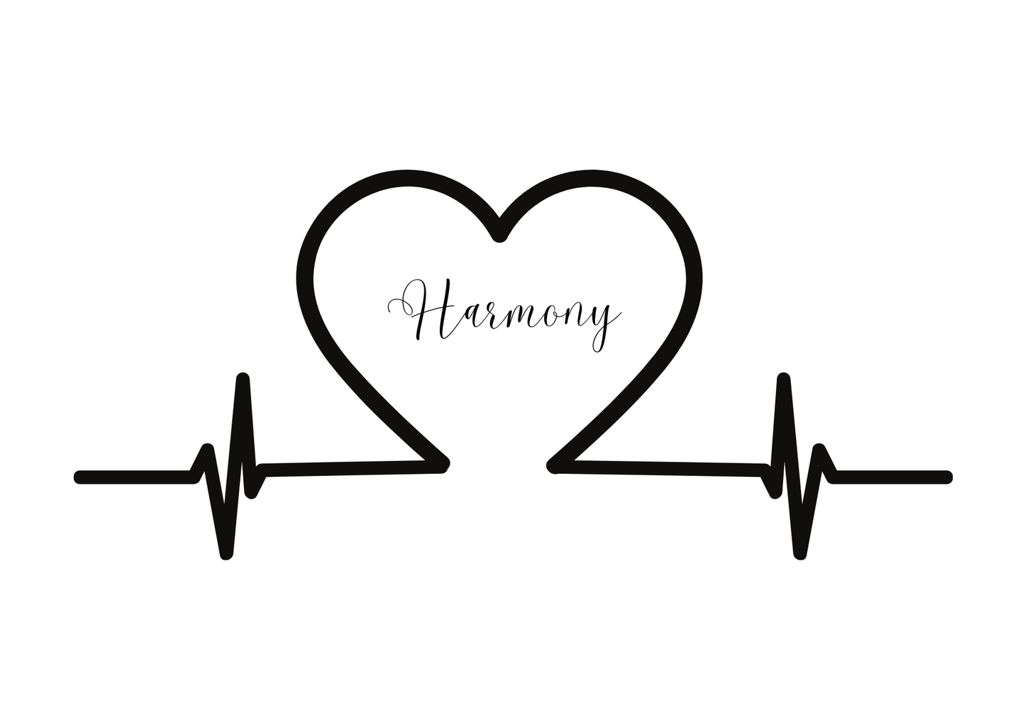 Minimalist black heartbeat line forming a heart shape with the word Harmony inside, Harmony Wall Hanging Decor design.