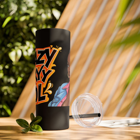 20oz Crazy Sexy Cool Skinny Tumbler with straw, vibrant design, double wall insulation, matte finish.