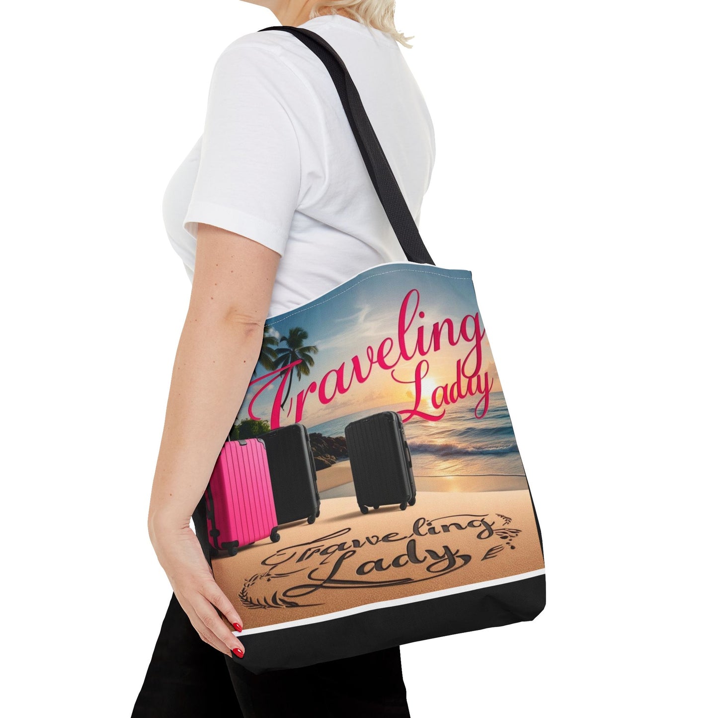Traveling Lady Tote Bag - Stylish Beach Vacation Accessory