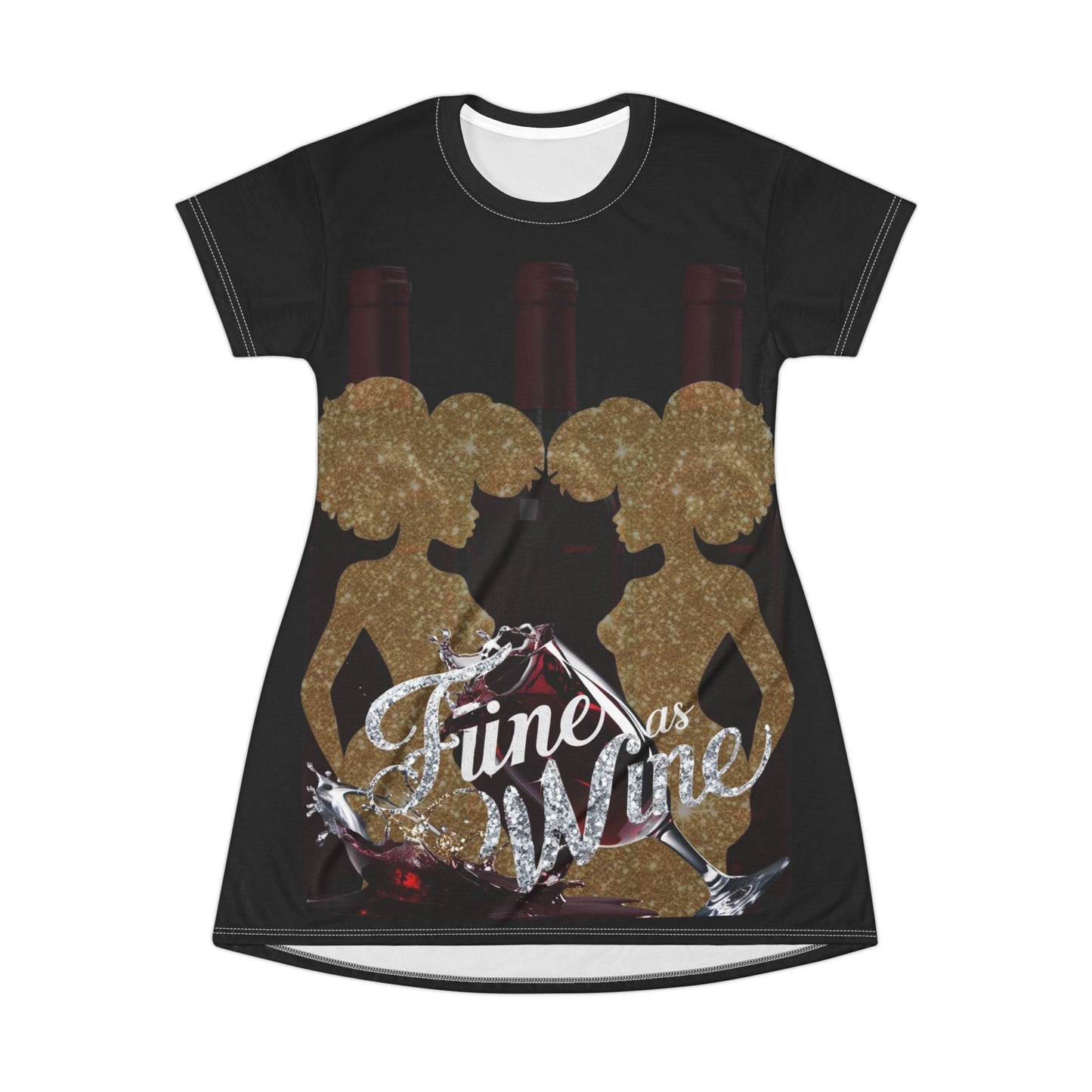 Chic "Fine as Wine" T-shirt dress with stylish wine-themed design, ideal for wine lovers.