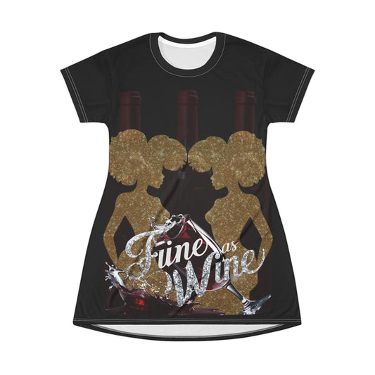 Chic "Fine as Wine" T-shirt dress with stylish wine-themed design, ideal for wine lovers.