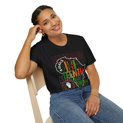 Juneteenth Freedom T-Shirt — Africa Silhouette with Pan-African Colors