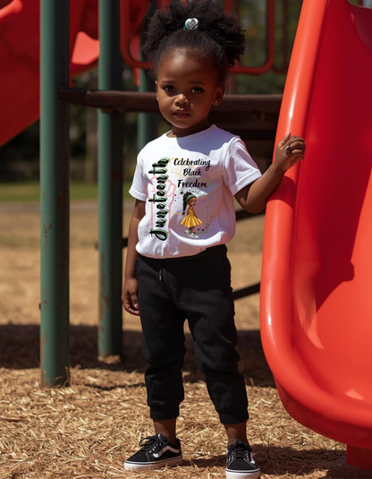Toddler Tee - 'Celebrating Black Freedom' Cute Girl Juneteenth Shirt