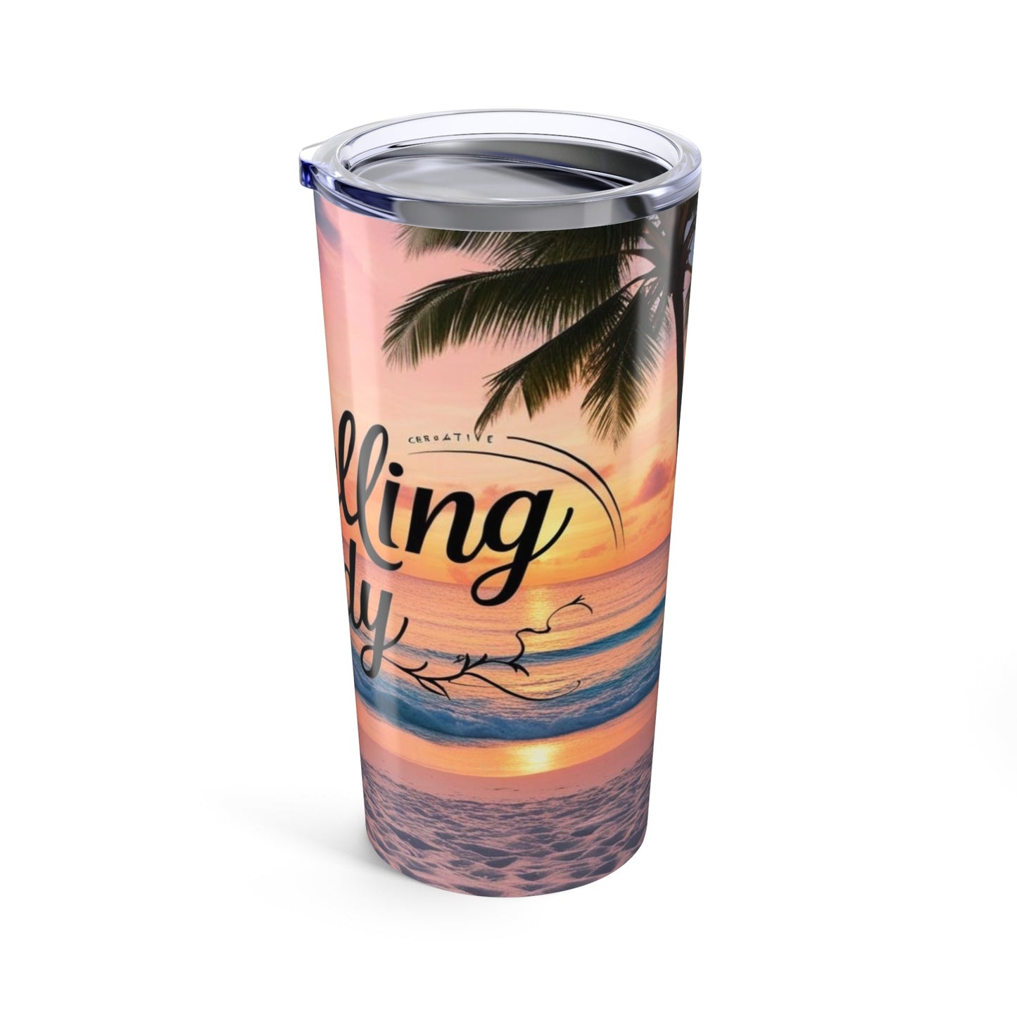 Traveling Lady 20oz Tumbler - Sunset Beach Vibes - Perfect for Vacations & Gifting