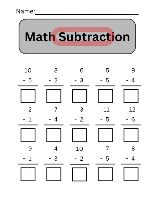 Math - Subtraction Worksheets