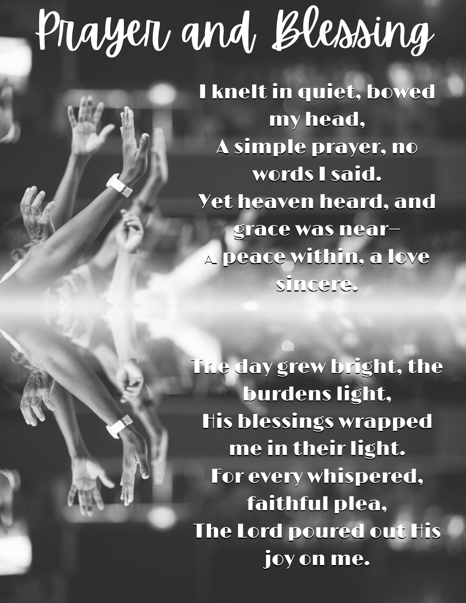 Prayer and Blessing Poem print for inspiration and connection to a higher power, black and white design with text overlay.